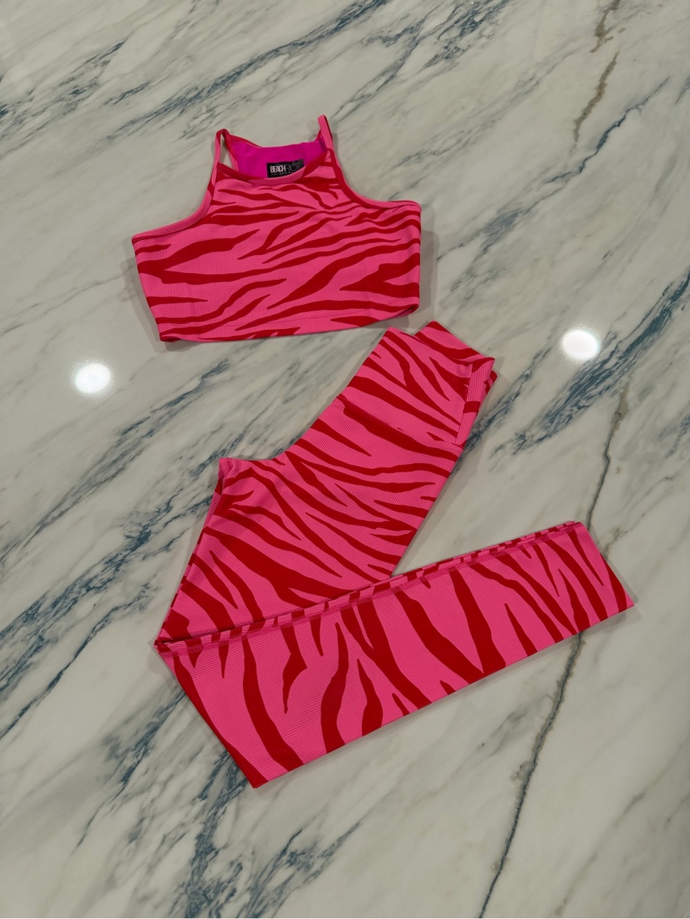Beach Riot Hot Pink and Red Zebra Print Leggings Set